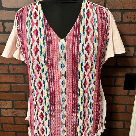 NWT Tru Luxe Jeans Top with Mixed Material.  Size med. - Picture 1 of 6